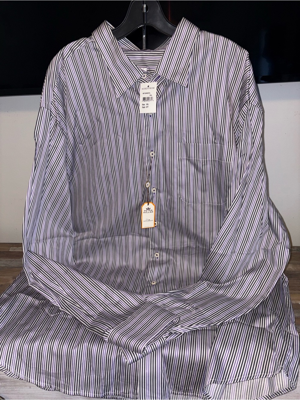 Peter Millar Black and White Striped Dress Shirt